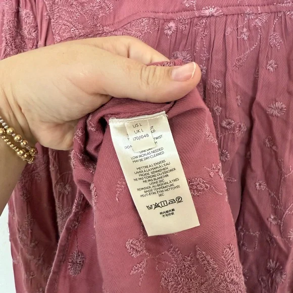 Anthropologie Long Sleeve Shirt Embroidered Mauve Size Large - Picture 7 of 8